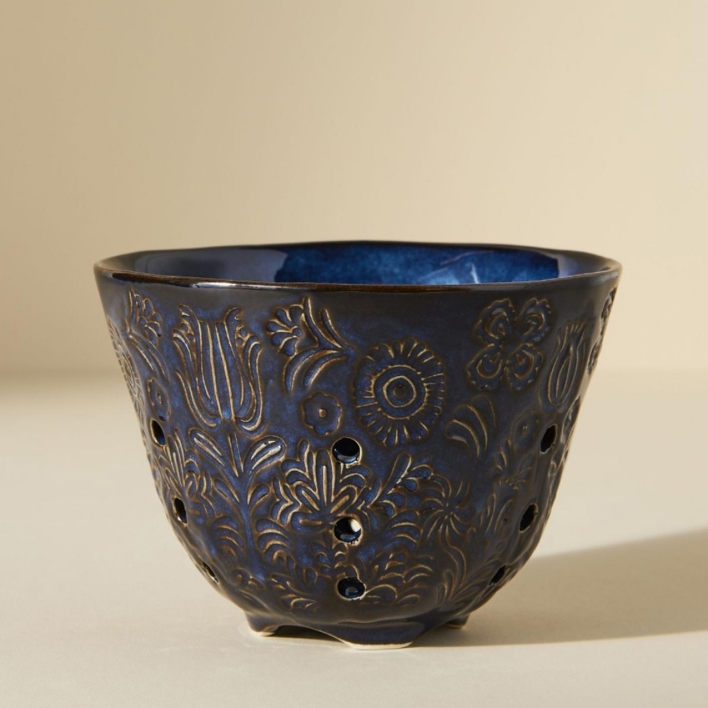 Anthropologie Thyra Glazed Berry Basket - slate blue